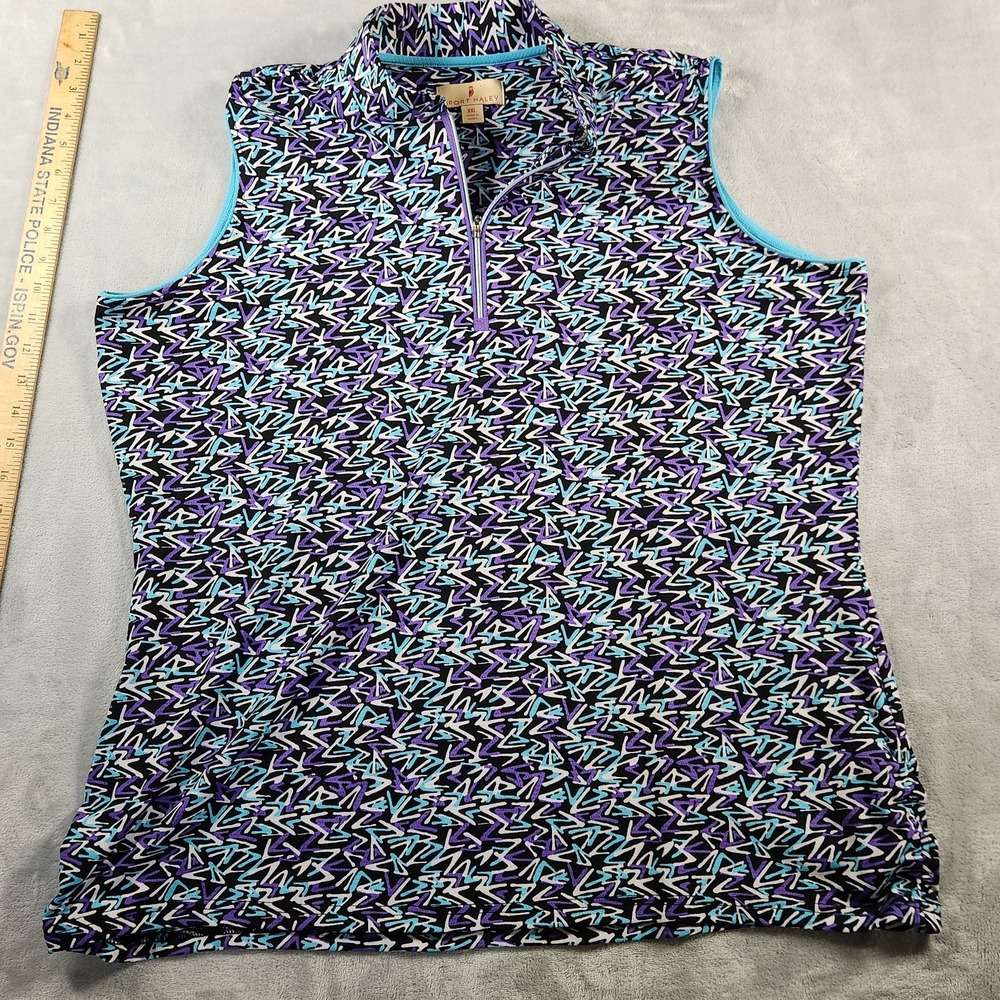 Sport Haley Sleeveless‎ Snap Up Golf Shirt Purple Black Geo Print Size XXL